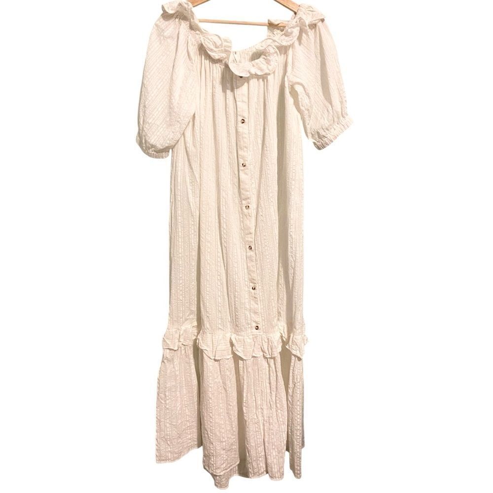 Anthropologie Ruffle Off-The-Shoulder Gauze Dress in White Size Medium - Picture 7 of 14
